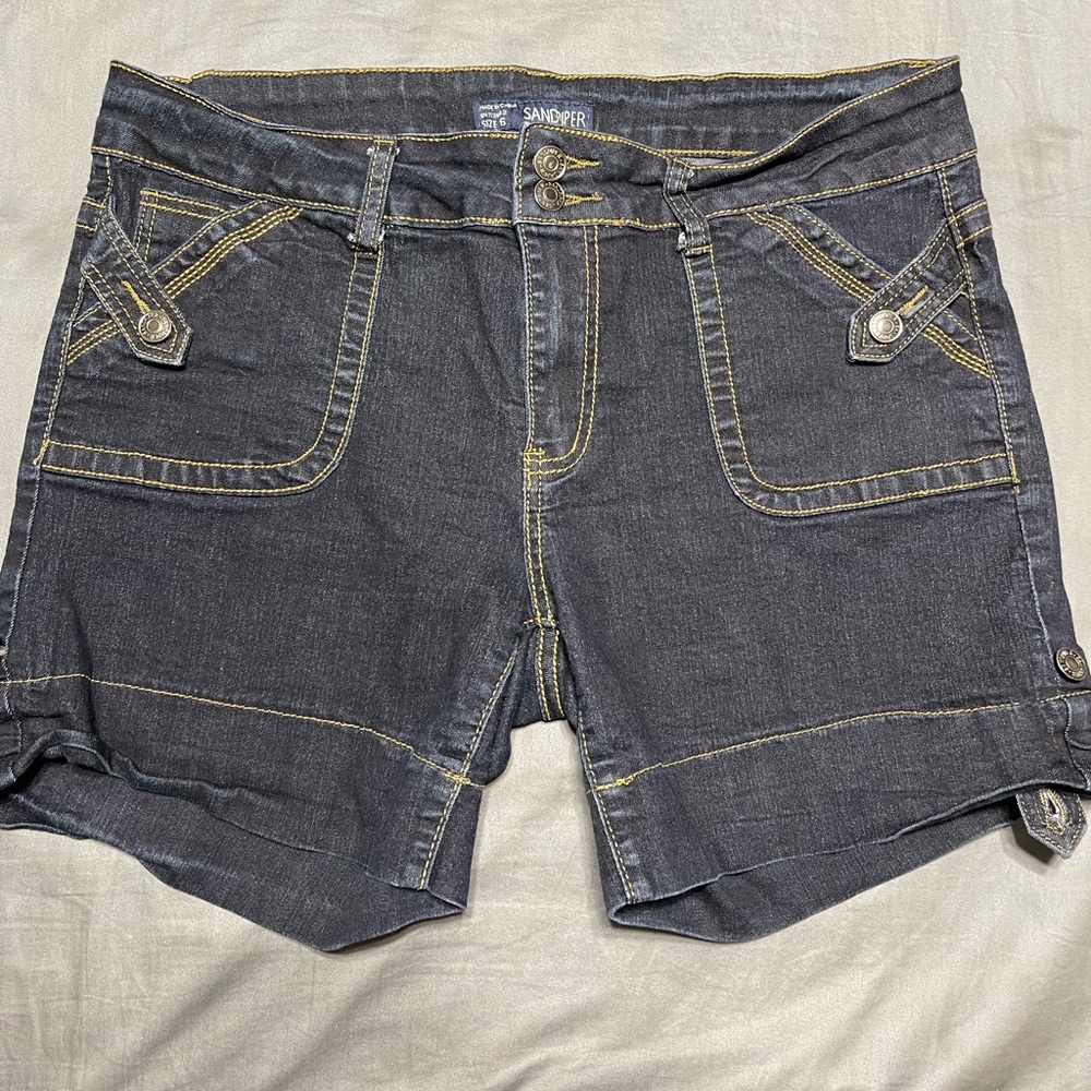 🔴🔴Sand Piper Womens Stretchy 16 Plus Mid Waisted Jean Shorts